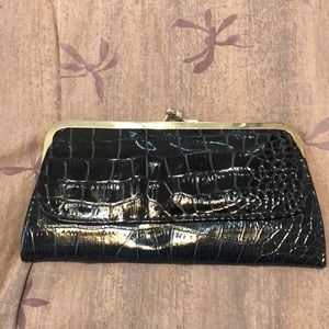 Faux crocodile wallet with front pouch. Dark greenish/deep turquoise. Unused.
